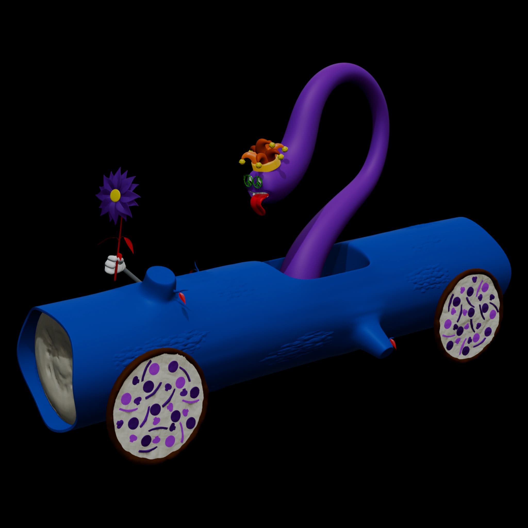 XJ 61-3063: Worm in a Log with a Jester hat