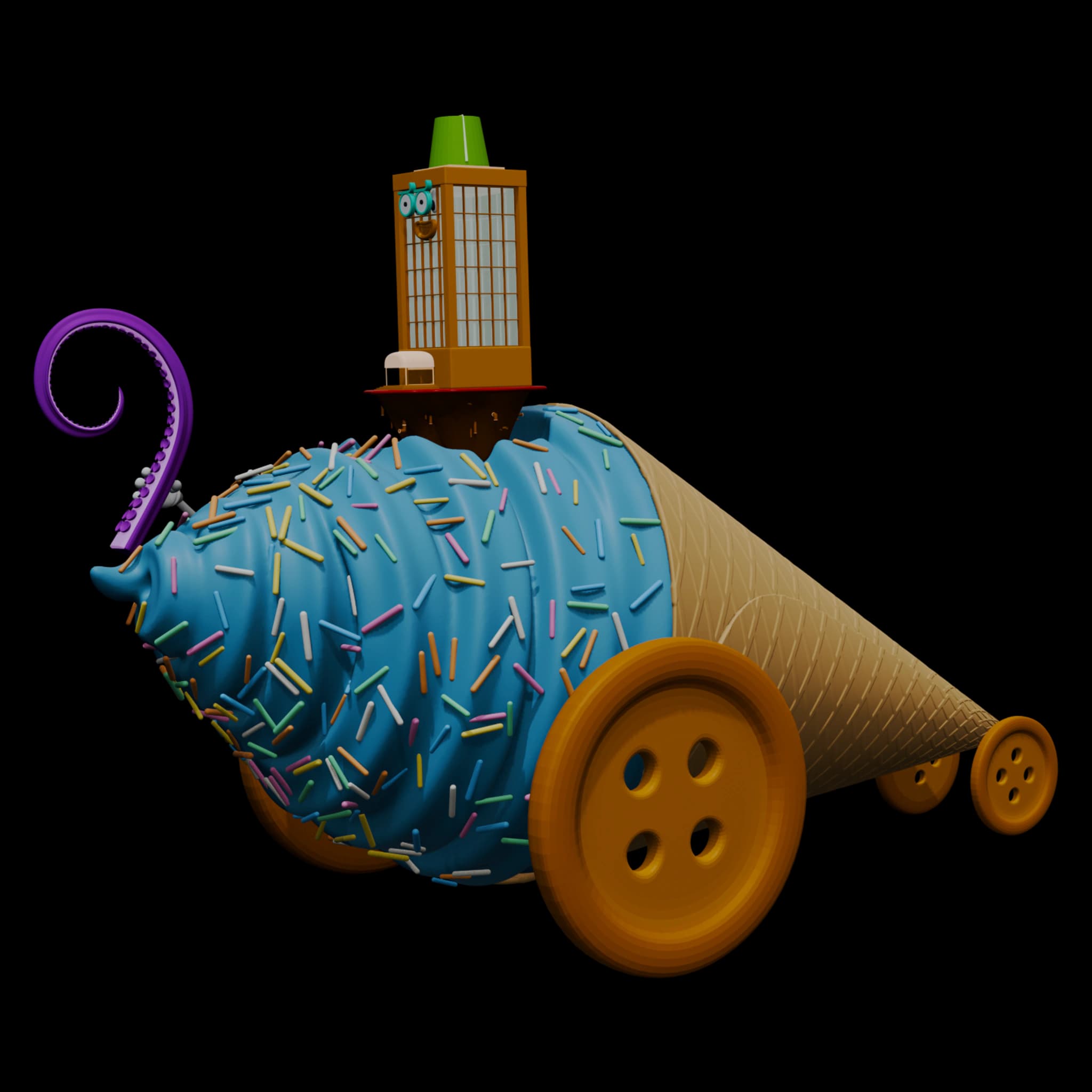 MU 07-1109: Building in a Ice Cream Cone with a Fez hat