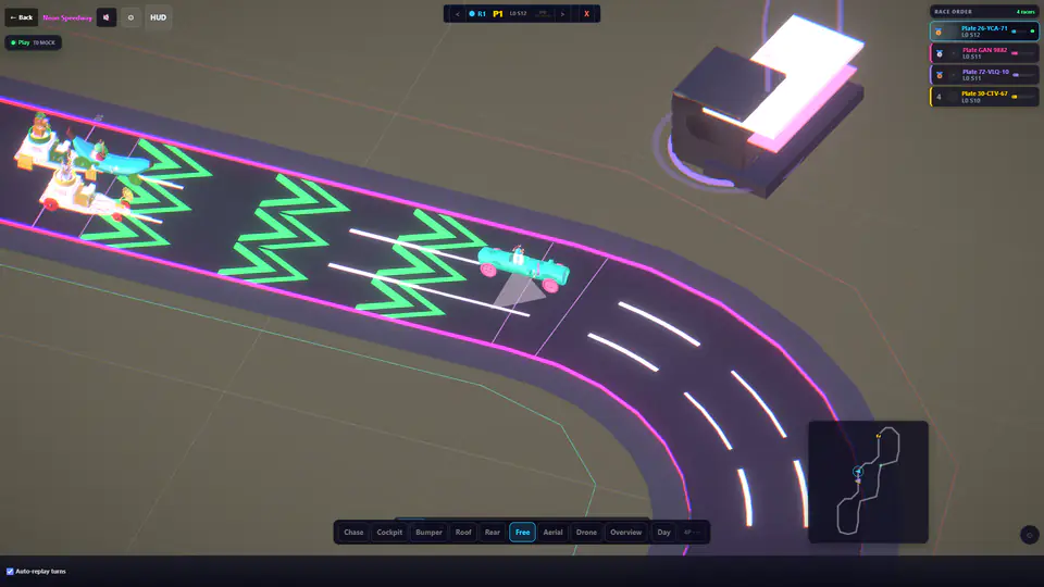 Released Racerverse racers entering a drafting lane on Neon Speedway