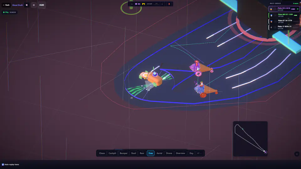 Released Racerverse racers choosing lanes through a storm race